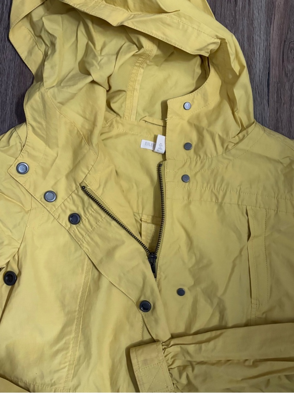 Eileen Fisher Long Anorak Windbreaker Jacket Women’s Petite S Yellow Zip Up Prep - Picture 2 of 14